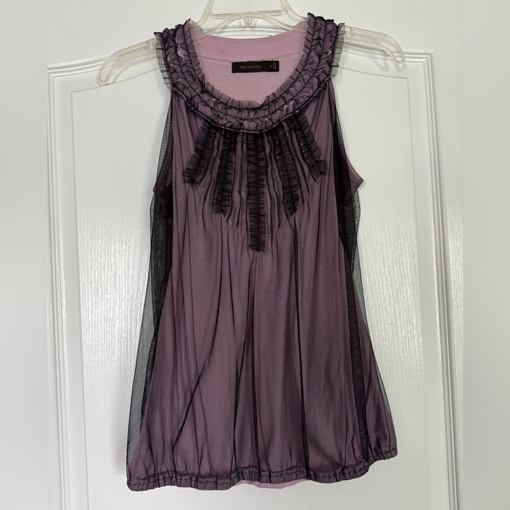 The Limited Mauve Sleeveless Blouse with Black Trim